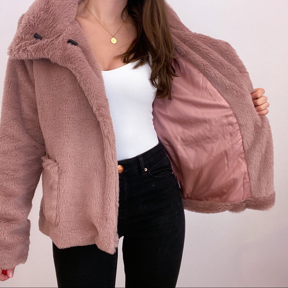 Mauve Faux Fur Jacket with Collar - Picture 5 of 6